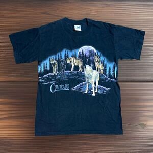 Vintage 90s Wolf Pack Colorado Nature Graphic T-Shirt Size Medium